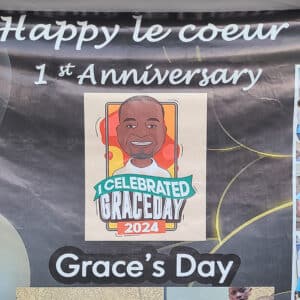 close up of the logo on the Grace's Day banner
