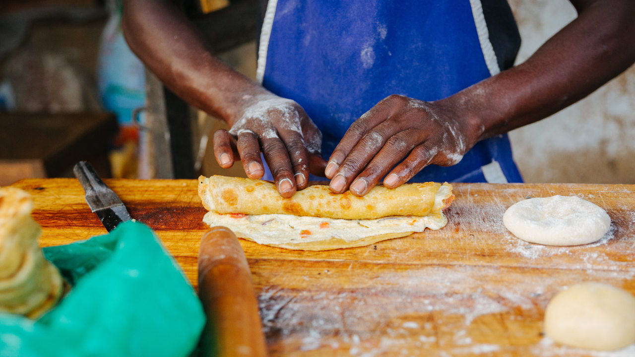 hands making food